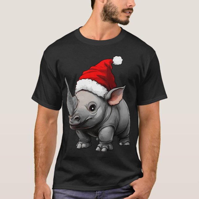 Rhinoceros Christmas / Santa Claus Rhino T-Shirt (Frente)
