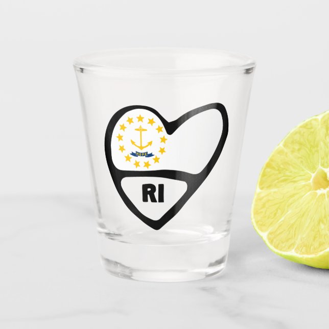 Rhode Island, RI State Flag Em Copo De Coração (Frente)