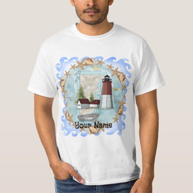 Rhode Island Shells Lighthouse T-Shirt (Frente)