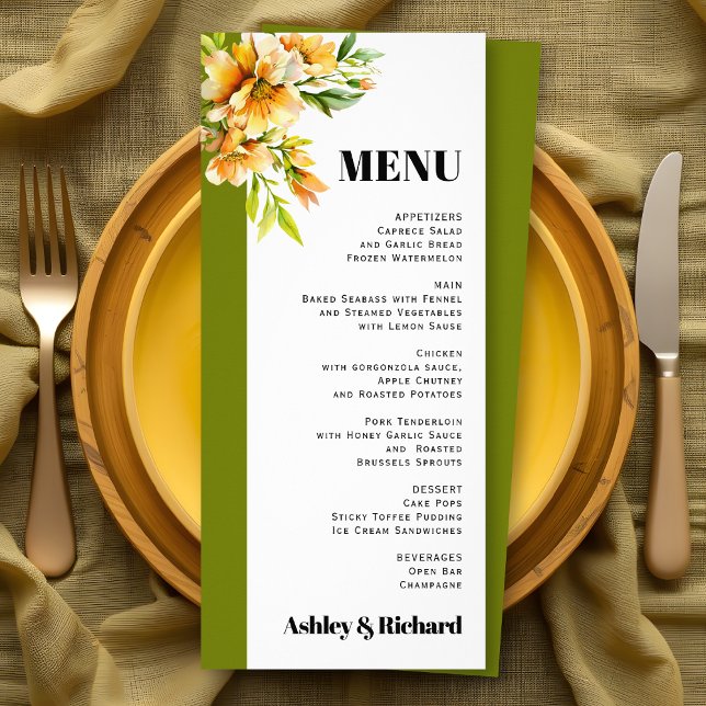 Rhododendron orange yellow fall wedding menu card (Criador carregado)