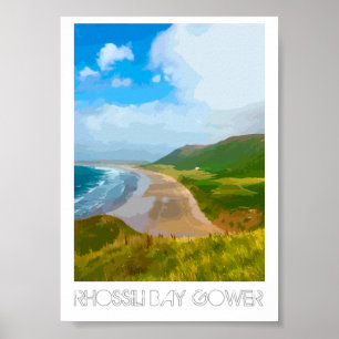 Rhossili Bay Gower - impressão de estilo Poster f