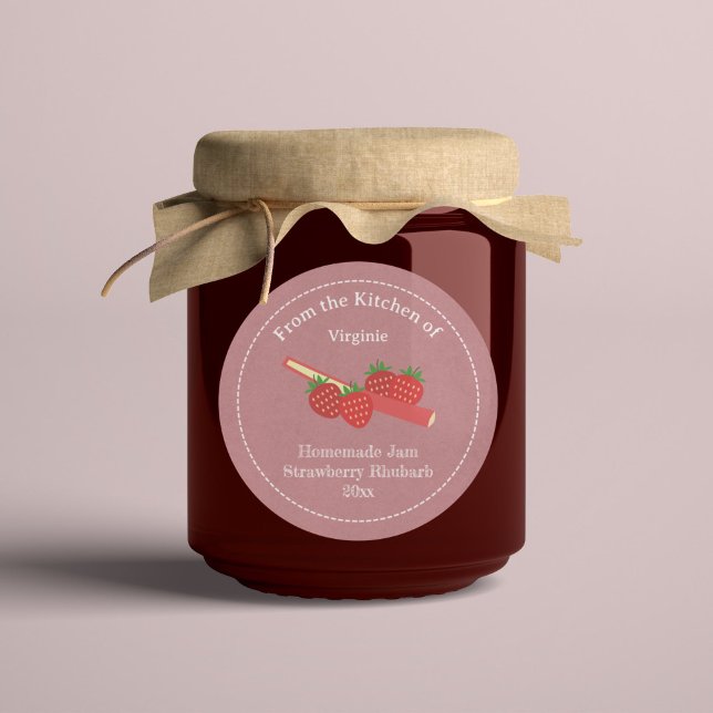 Rhubarb Rhubarb de morango Russo Etiqueta (Rustic Strawberry Rhubarb Jam Label Sticker)