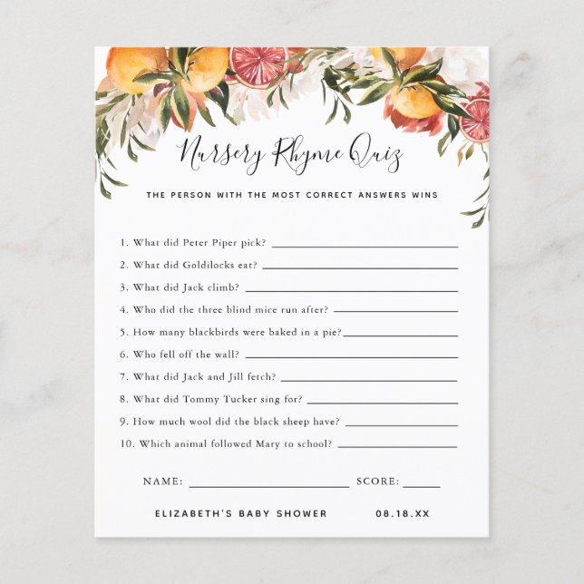 Rhyme Quiz | Jogo Chá de fraldas (Frente)