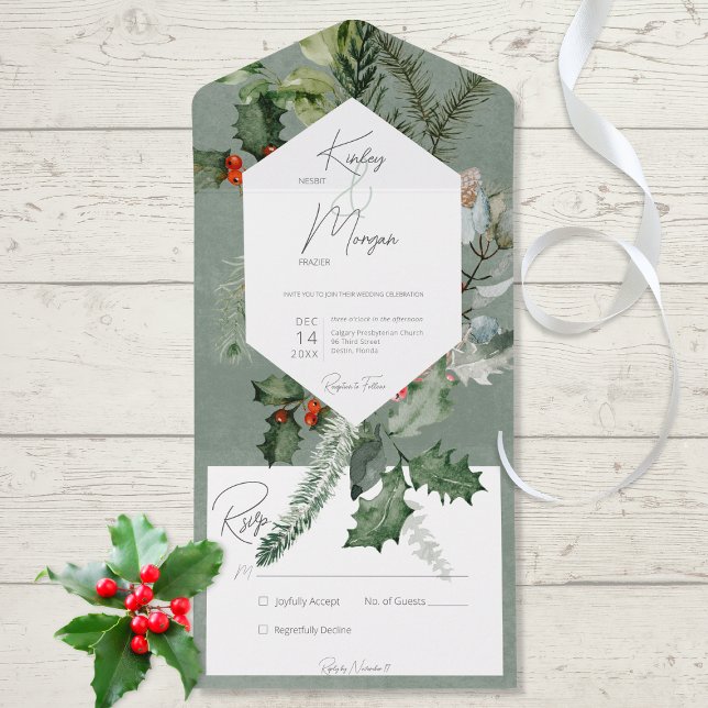 Ribeirinho Rustic Holiday Greenery & Red Berries S (Also available with dinner selection options or with a QR code.)