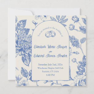 Rich Blue Floral Toile Floral Floral Convite Flora