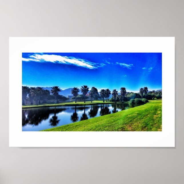 Rich Blue Landscape Palmas Lago Golf Poster (Frente)