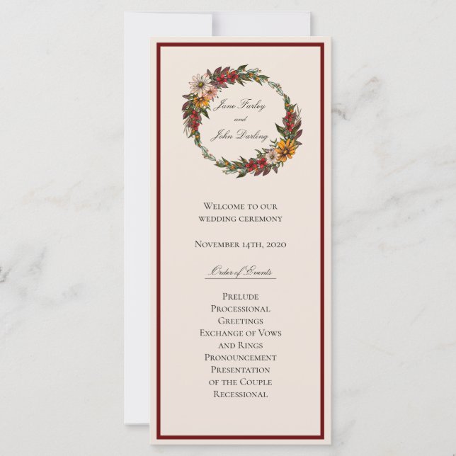 Rich Fall Florals Wedding Program (Frente)