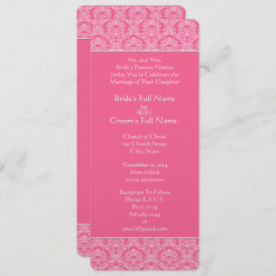 Rich Pink Damask Swirls Convite De Casamento