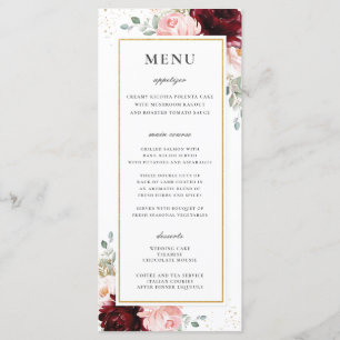 Rich Red Burgundy Blush Pink Floral Menu Casamento