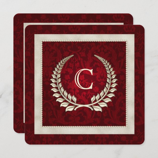 Rich Red Damask e Pearls convite para casamento (Frente/Verso)