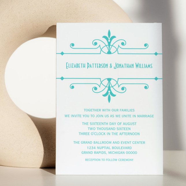 Rico Aqua v2 Convite de casamento Ornamental (Aqua v2 Fancy Ornamental Wedding Invite)
