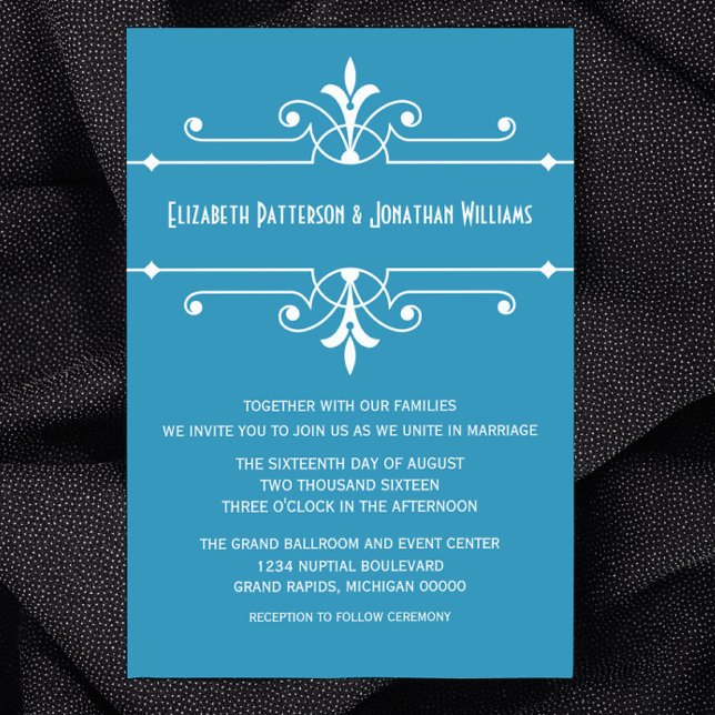 Rico azul Convite de casamento Ornamental (Blue Fancy Ornamental Wedding Invitation)