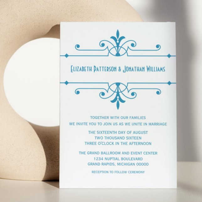 Rico azul v2 Convite de casamento Ornamental (Blue v2 Fancy Ornamental Wedding Invite)