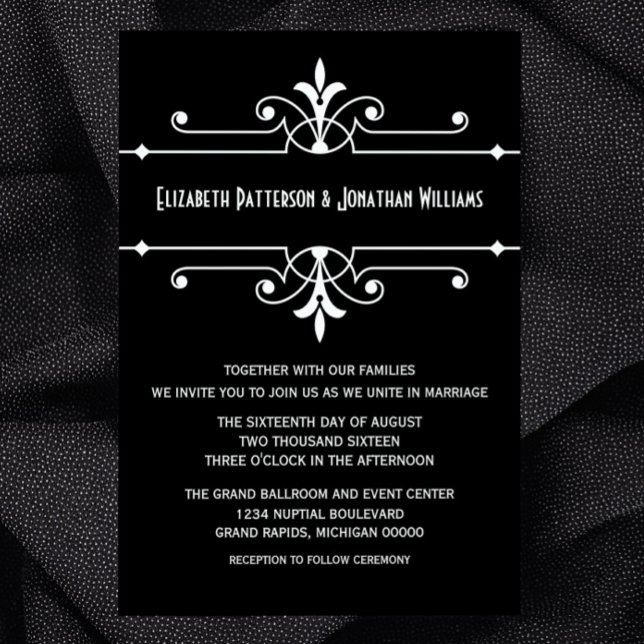 Rico Ebony Convite de casamento Ornamental (Ebony Fancy Ornamental Wedding Invitation)