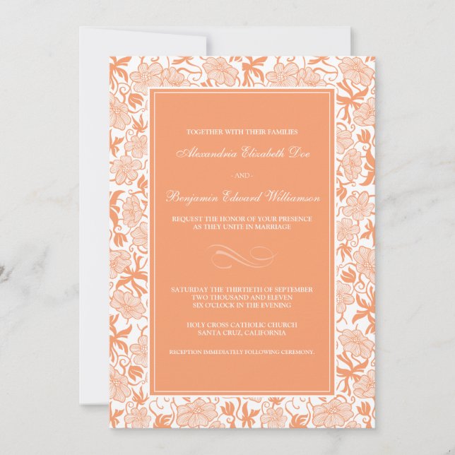 Rico Floral Tangerine Convite Para Casamento (Frente)
