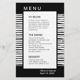 Rico na moda preto listrado. Menu Casamento