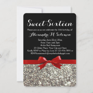 Rico Red Silver Glitter Sweet 16 Convite de festas