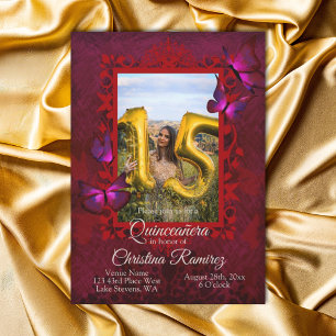 Rico Ruby Red Butterfly Quinceanera Convite