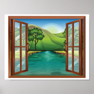 Rio através de um poster da janela aberta