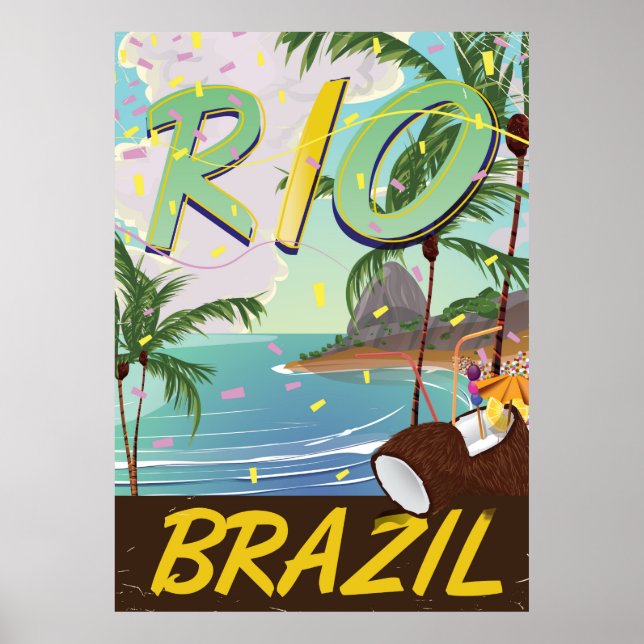 rio de janeiro Brasil impressão de viagem retrô. (Frente)