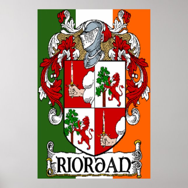 Riordan Casaco de Arms Irish Flag Impressão (Frente)