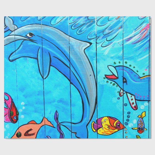 riso de golfinhos papel de embrulho azul (Aberto)