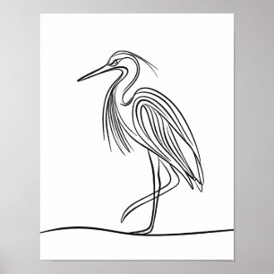 River Heron Line Art Poster Irish Willife