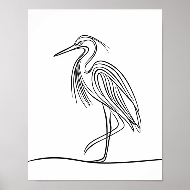 River Heron Line Art Poster Irish Willife (Frente)