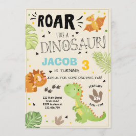 Roar Dinossaur convite de aniversário Dino Party B