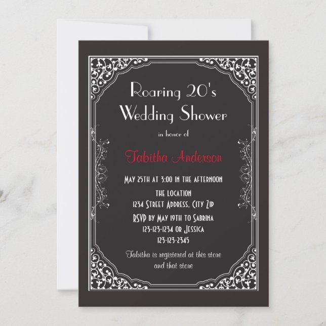 Roaring 20s Black - Convite para Chá de casamento (Frente)
