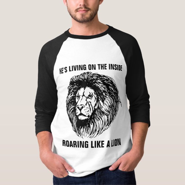 ROARING COMO UM LEÃO, T-Shirts Cristãs (Frente)