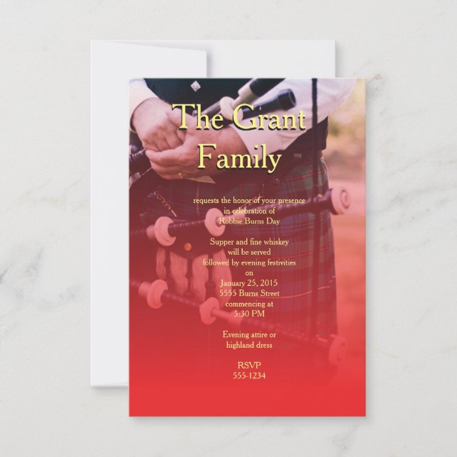 Robbie Burns Scotland Sentimental Convite de festa (Frente)