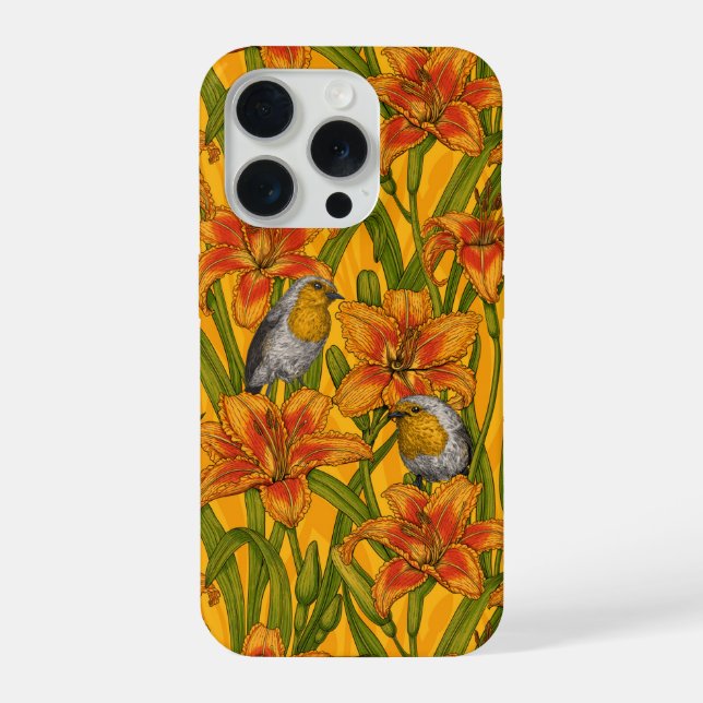 Robilhões e flores de lírio, laranja e verde (Verso)