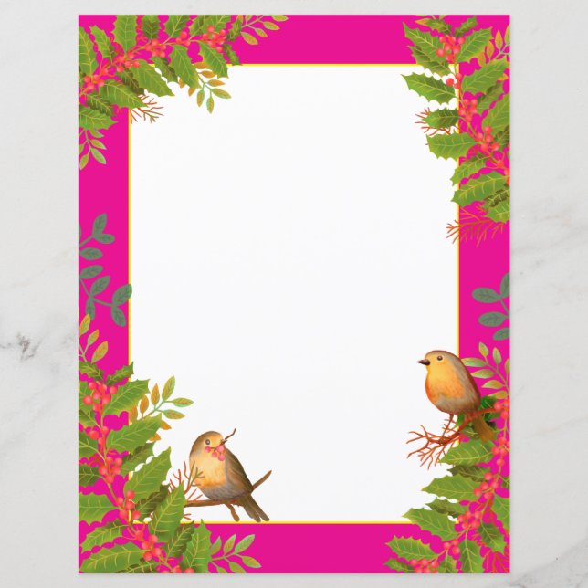 Robin Birds Holly Berry Rosa Quente (Frente)