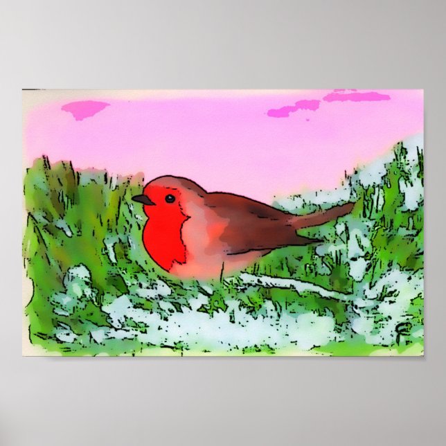 Robin Christmas Impressão, Valor Poster Paper (Mat (Frente)