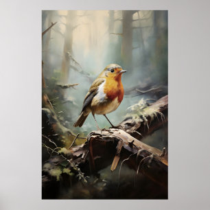 Robin de passarinho na impressão de parede da flor