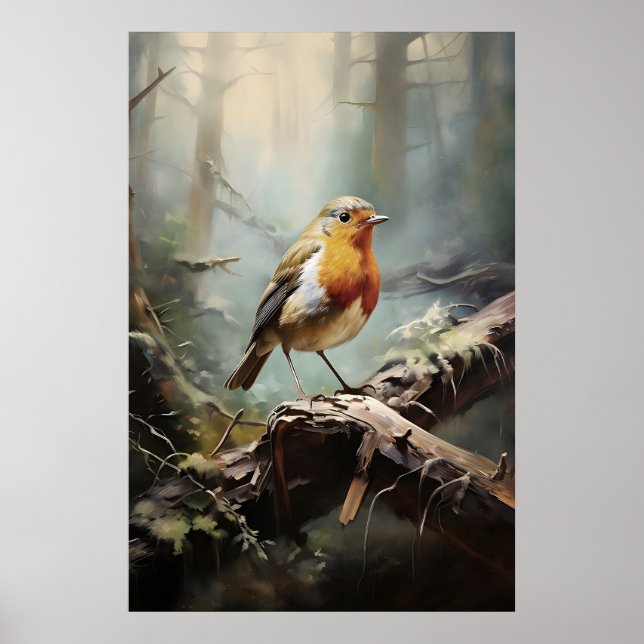 Robin de passarinho na impressão de parede da flor (Frente)