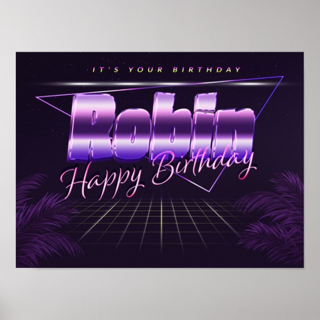 Robin Name Vorname lila retro Poster Geburtstag (Frente)