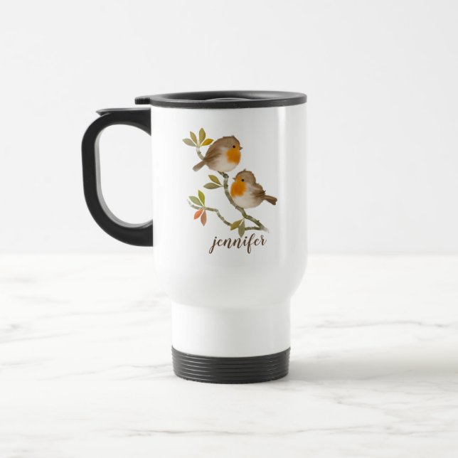 Robin Redbreast Birds Caneca de viagem Personaliza (Esquerda)