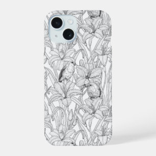 Robins e flores, preto e branco