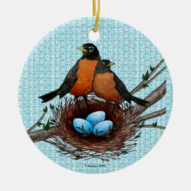 Robins Nest nome personalizado ornamento (Frente)