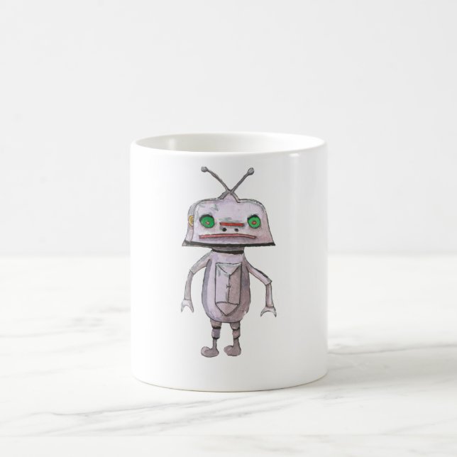 Robô cinzento caneca branca clássica de 11 onças (Centro)