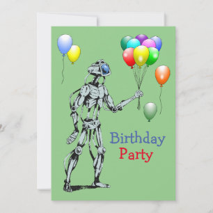 Robô com Balões - Convite de Aniversário