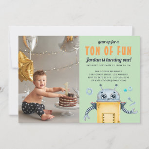 Robô Fofo Convite de Foto para Aniversário de Cr