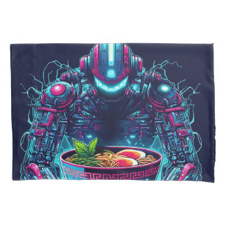Robô Futurista Ciberpunk Neon Comida Ramen