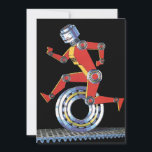 Robô Vintage Science Fiction Running with Wheel<br><div class="desc">Vintage ilution science fiction business design com um robot feliz, sorridente, feito com peças de máquinas. A mulher futurista ou o homem tem um sorriso e está correndo com uma engrenagem, uma engrenagem ou uma roda na esteira transportadora. Uma cara saudável de ficção científica ou corrida legal para a saúde,...</div>