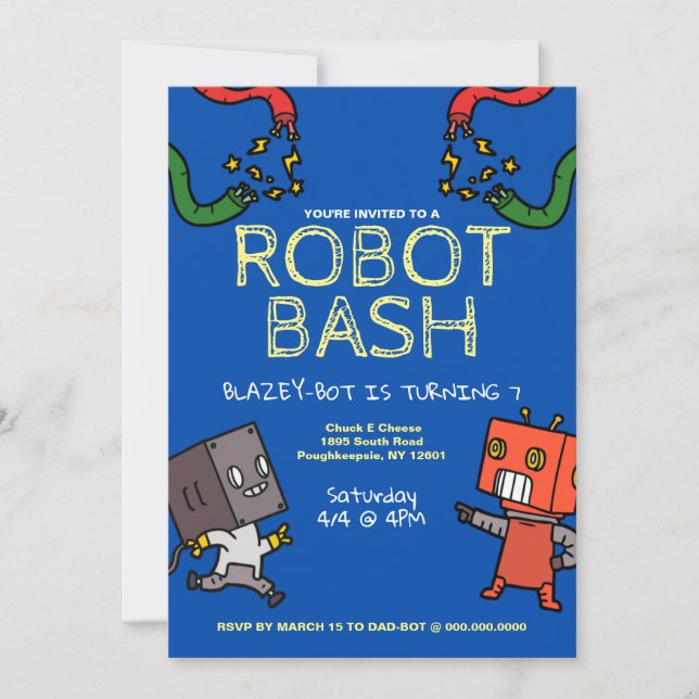 Robot Birthday Bash Convite (Frente)