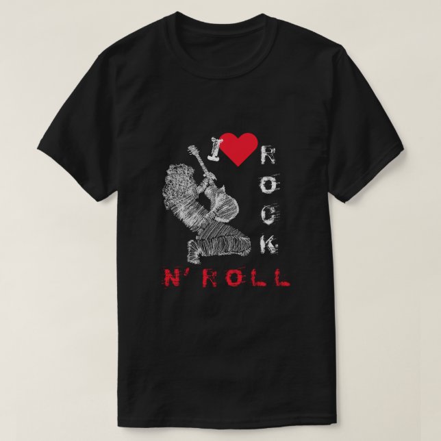Rock and Roll T-Shirt Rock Music Guitar Player (Frente do Design)
