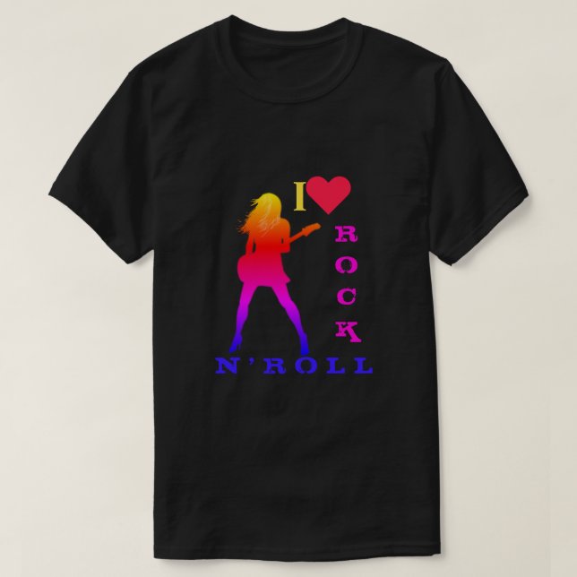 Rock and Roll T-Shirt Rock Music Guitarist Girl (Frente do Design)