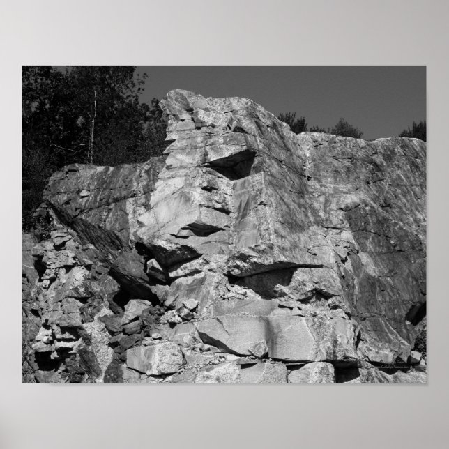 Rock Cliff Wall Nature Black White Impressão (Frente)